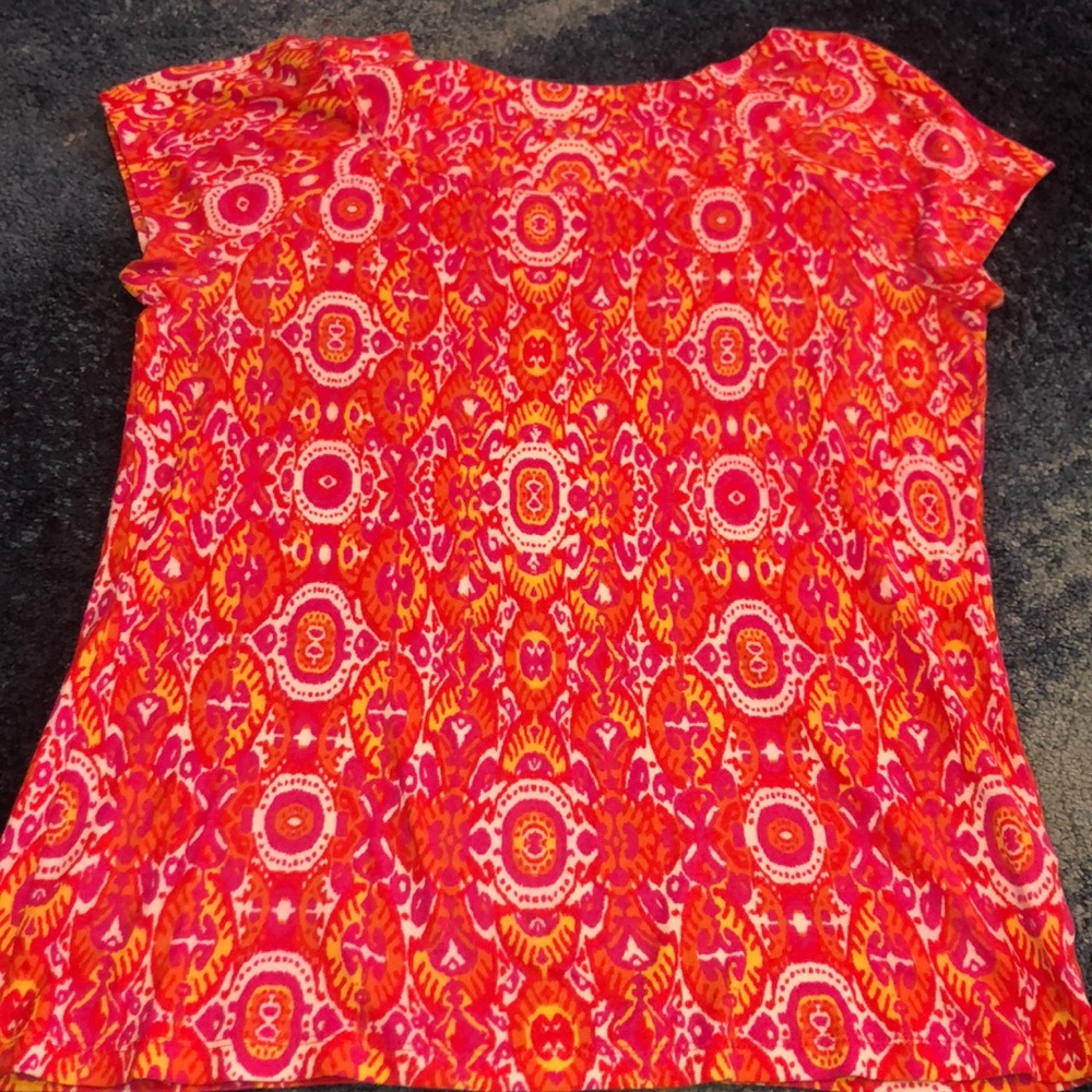Pink and orange large ikat print top